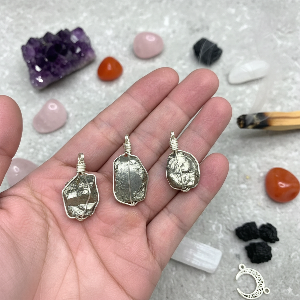 Raw Pyrite Crystal Pendant – Prosperity & Protection Amulet (Choose One or Three)