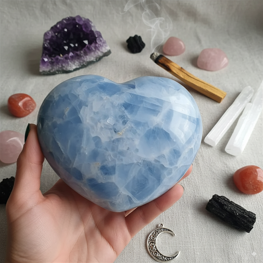 Celestial Love Celestite Heart – 300 g to 700 g | Angelic Peace & Manifestation Crystal