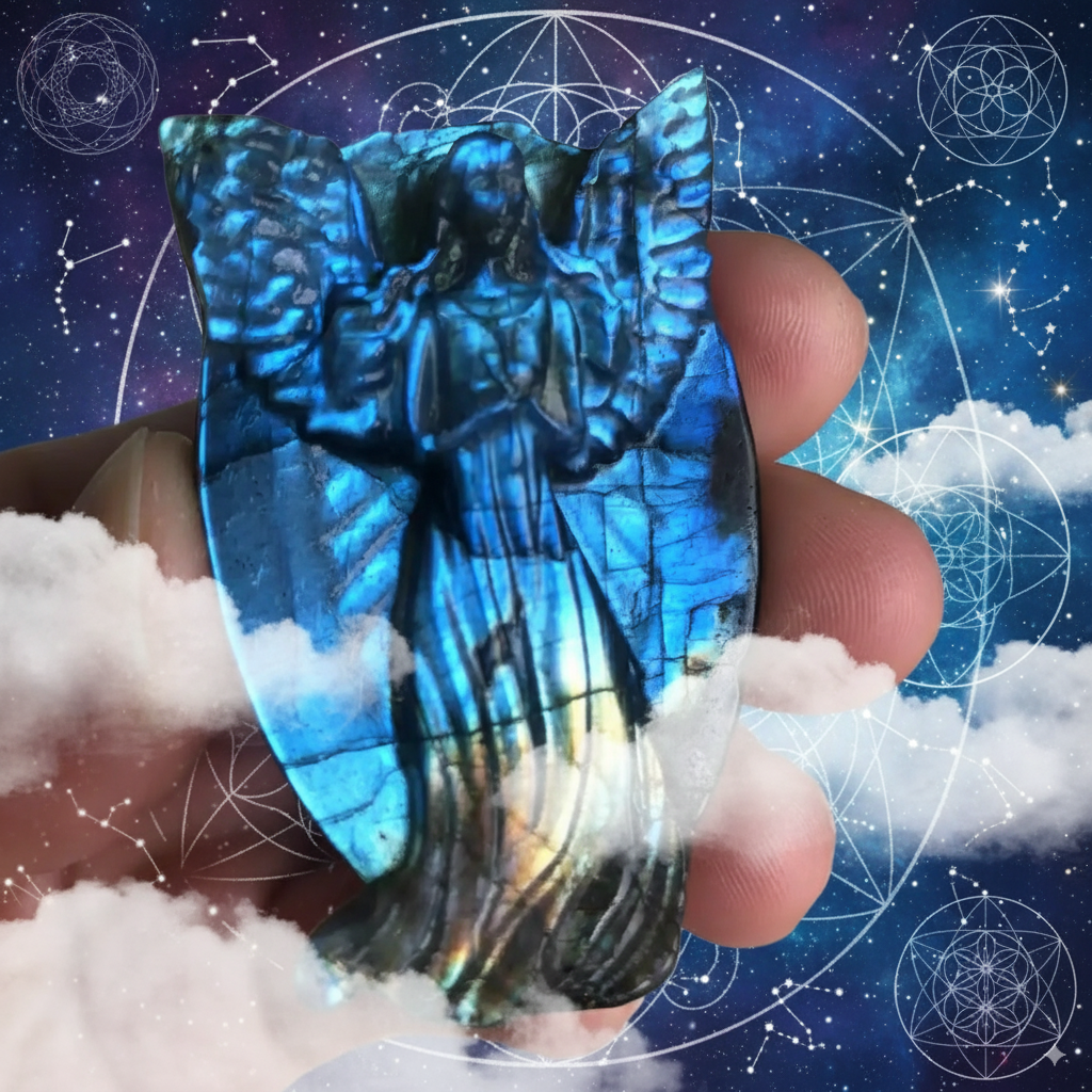 Natural Labradorite Hand-Carved Angel – 40 mm Pocket Guardian of Light &amp; Intuition