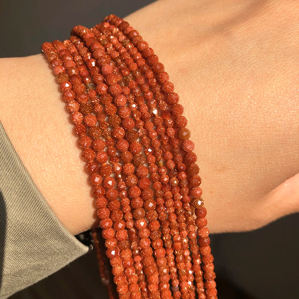 Natural Gold Sandstone Faceted Beads – 2 mm / 4 mm Loose Gem Beads for DIY Jewelry