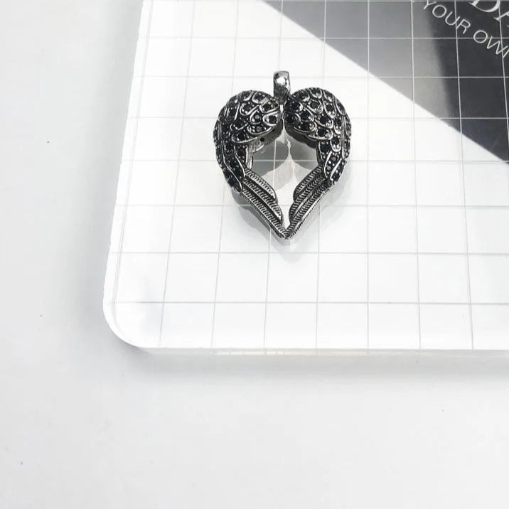 Angel Wings Heart Pendant – 925 Sterling Silver with Zircon Accents