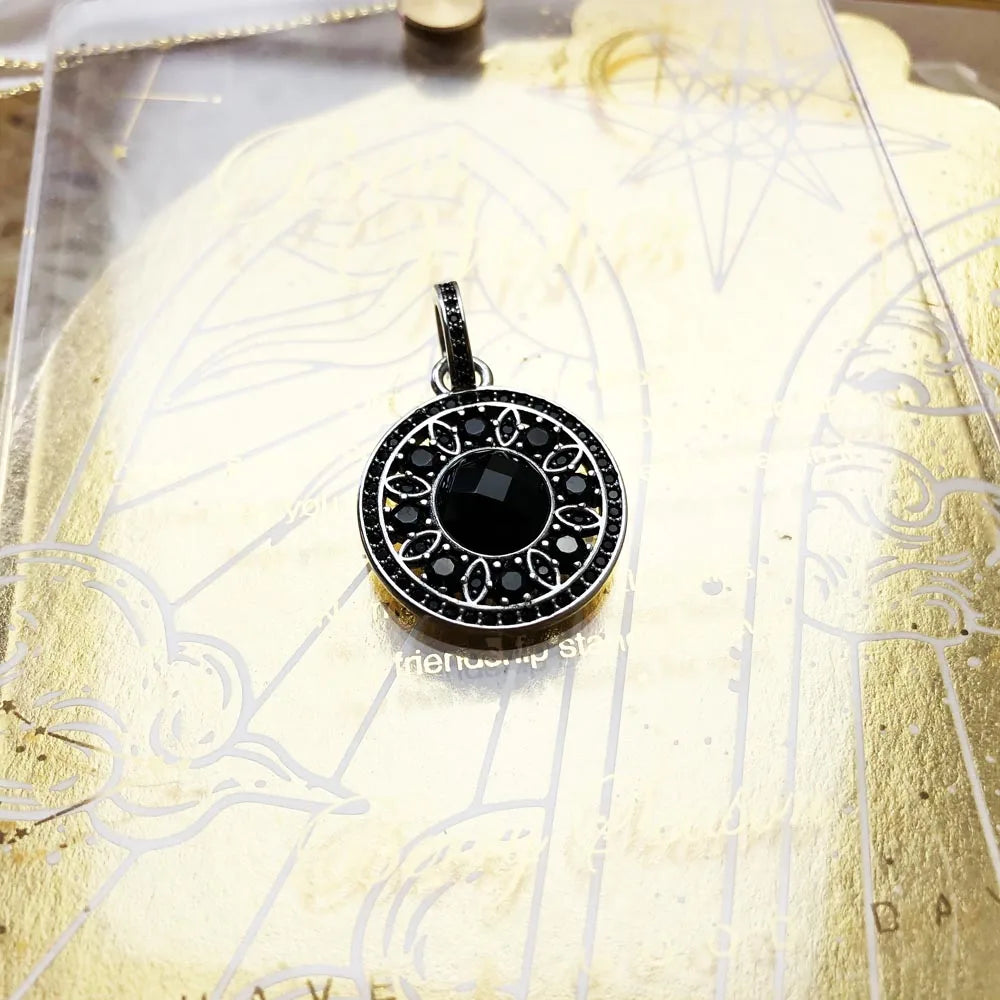 Black Zircon Ornament Pendant – 925 Sterling Silver Glam Statement Jewelry