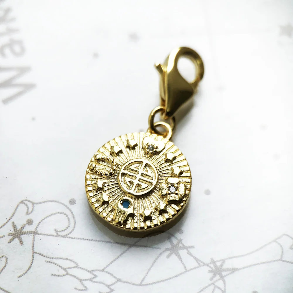Brie & Marie Vintage Coin Charm – 18K Gold Plated 925 Sterling Silver Talisman of Luck & Blessings