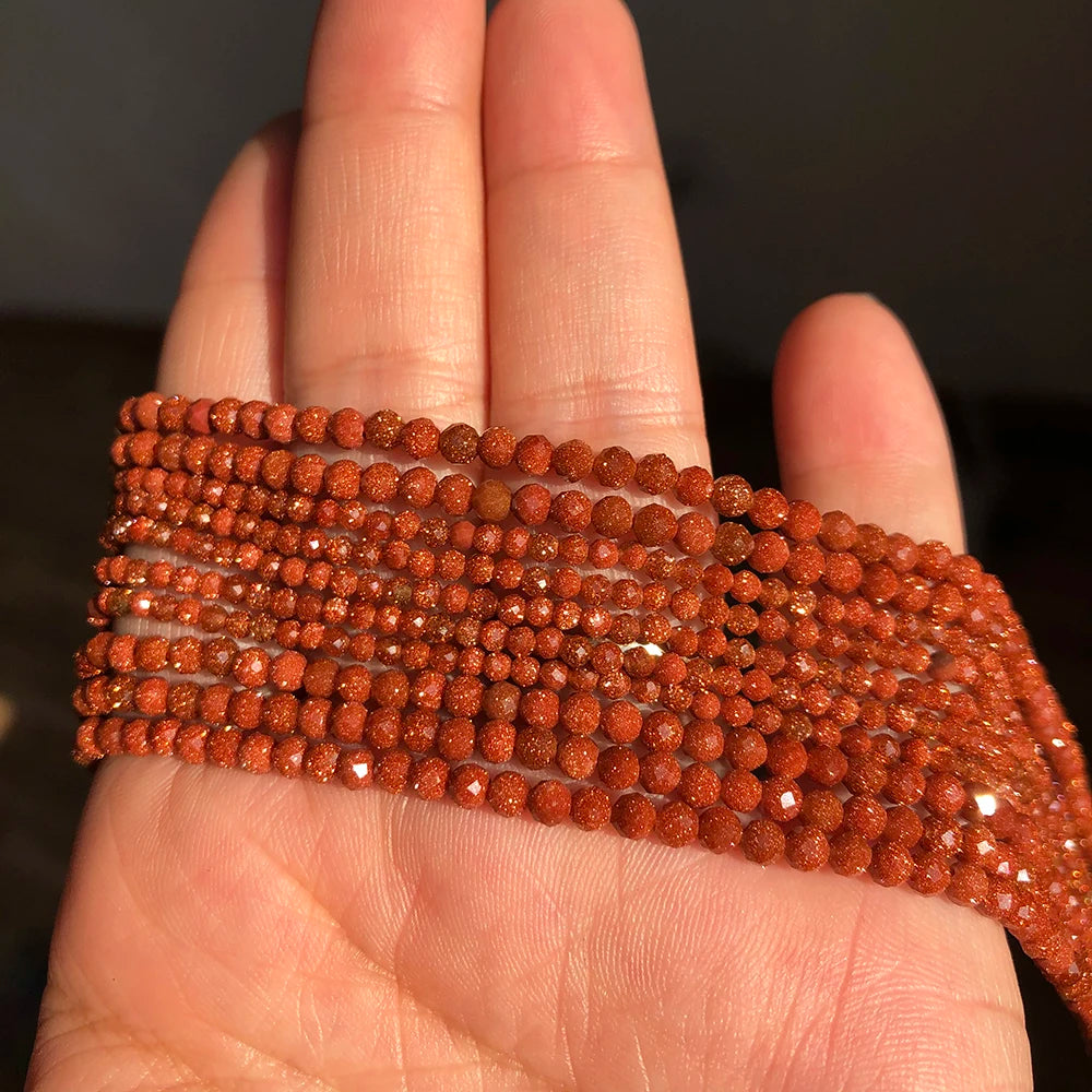 Natural Gold Sandstone Faceted Beads – 2 mm / 4 mm Loose Gem Beads for DIY Jewelry