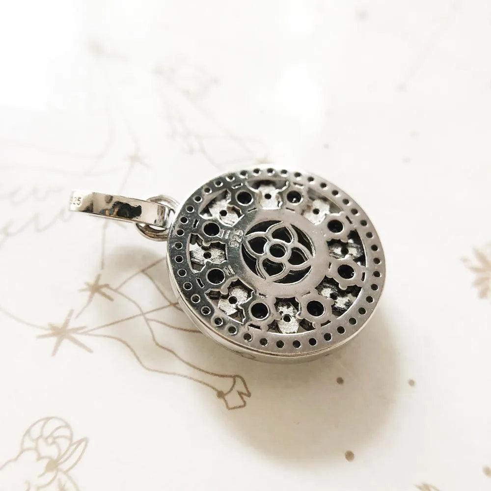 Black Zircon Ornament Pendant – 925 Sterling Silver Glam Statement Jewelry