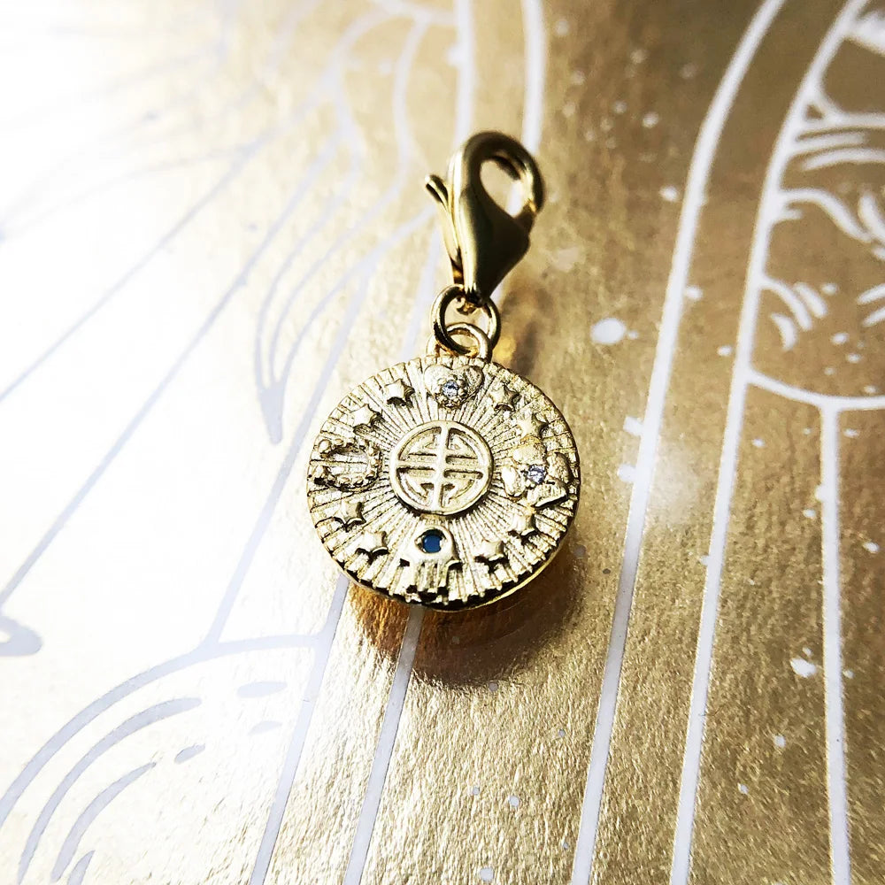 Brie & Marie Vintage Coin Charm – 18K Gold Plated 925 Sterling Silver Talisman of Luck & Blessings