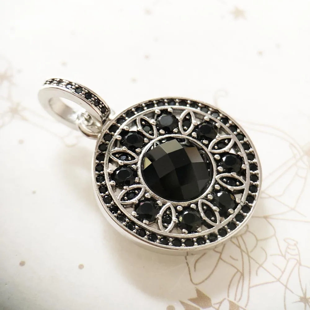 Black Zircon Ornament Pendant – 925 Sterling Silver Glam Statement Jewelry