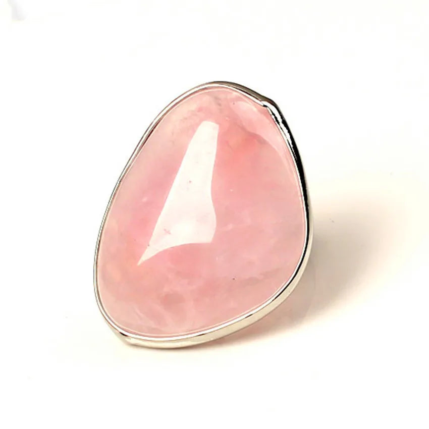 Natural Rose Quartz Adjustable Ring – Healing Crystal of Love & Compassion (Silver Plated)
