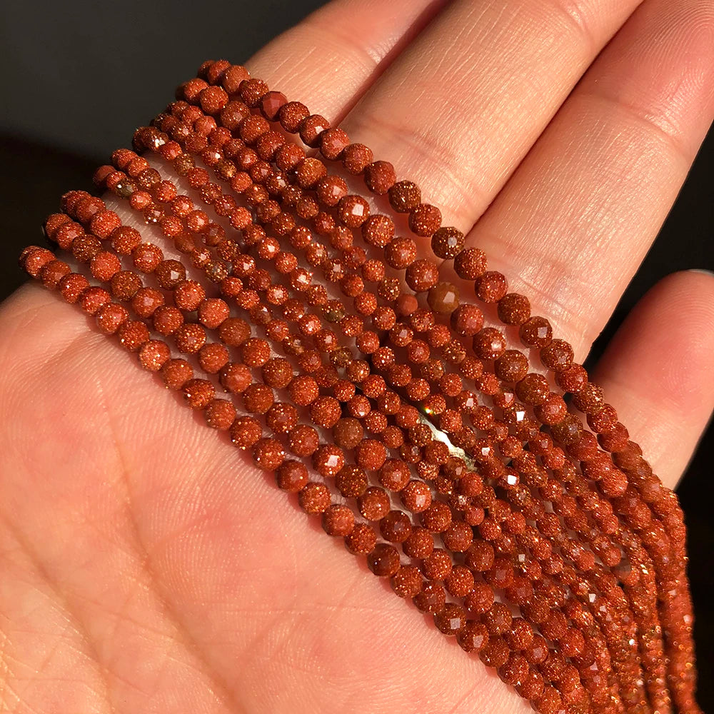 Natural Gold Sandstone Faceted Beads – 2 mm / 4 mm Loose Gem Beads for DIY Jewelry
