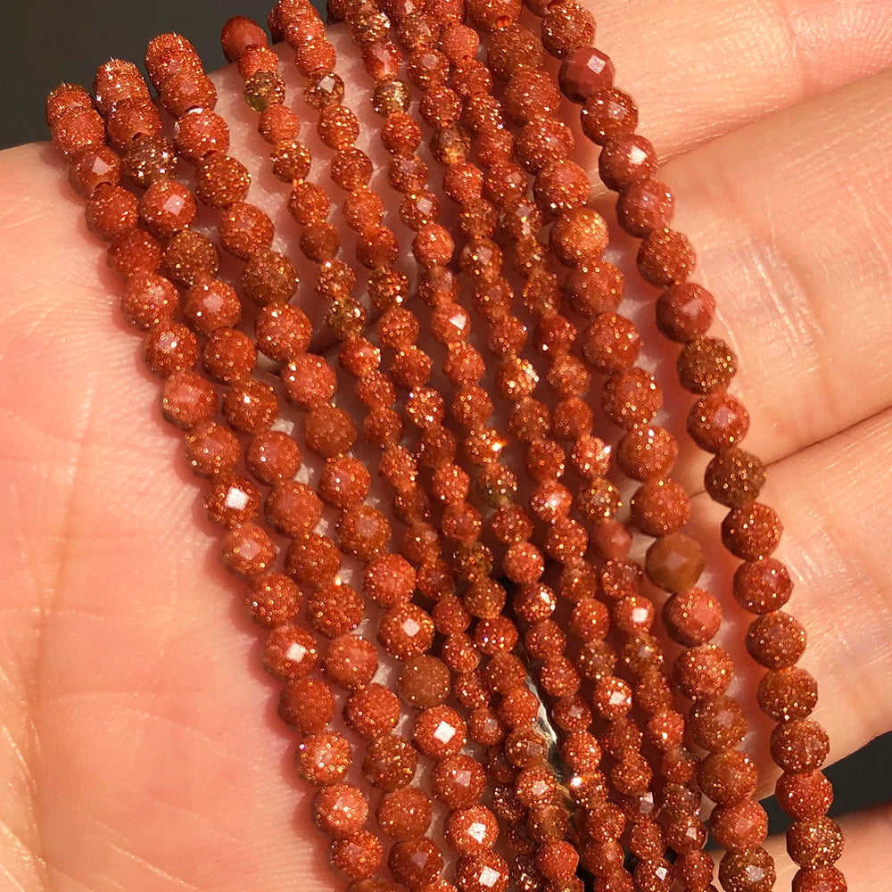 Natural Gold Sandstone Faceted Beads – 2 mm / 4 mm Loose Gem Beads for DIY Jewelry
