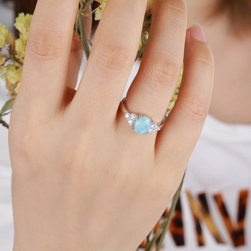 Mystic Ocean Larimar Ring – 925 Sterling Silver with Platinum Plating for Calm &amp; Manifestation