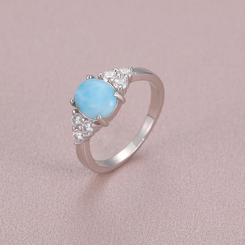 Mystic Ocean Larimar Ring – 925 Sterling Silver with Platinum Plating for Calm &amp; Manifestation