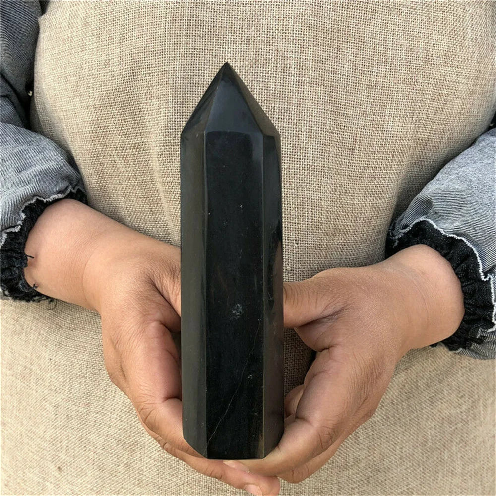 Natural Black Tourmaline Quartz Obelisk – Protection & Energy Cleansing Wand