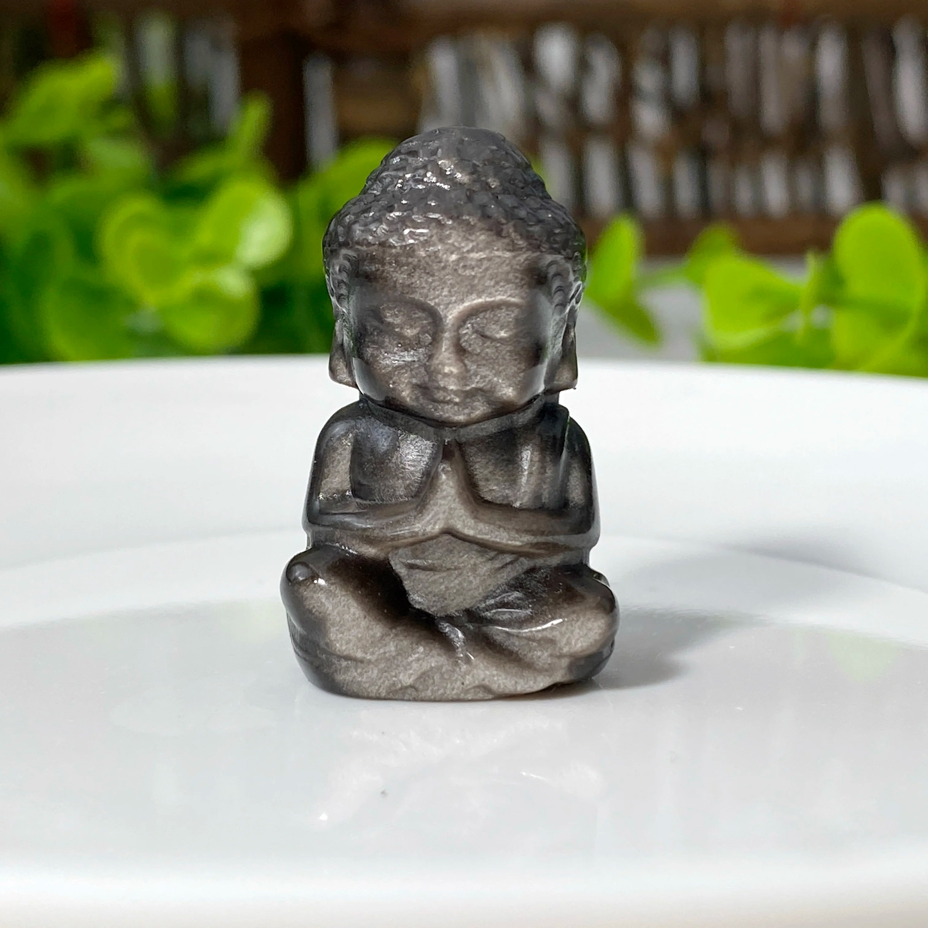 Silver Obsidian Mini Buddha Carving – Handcrafted Crystal Statue (Random 1PC, 1.9–3cm)