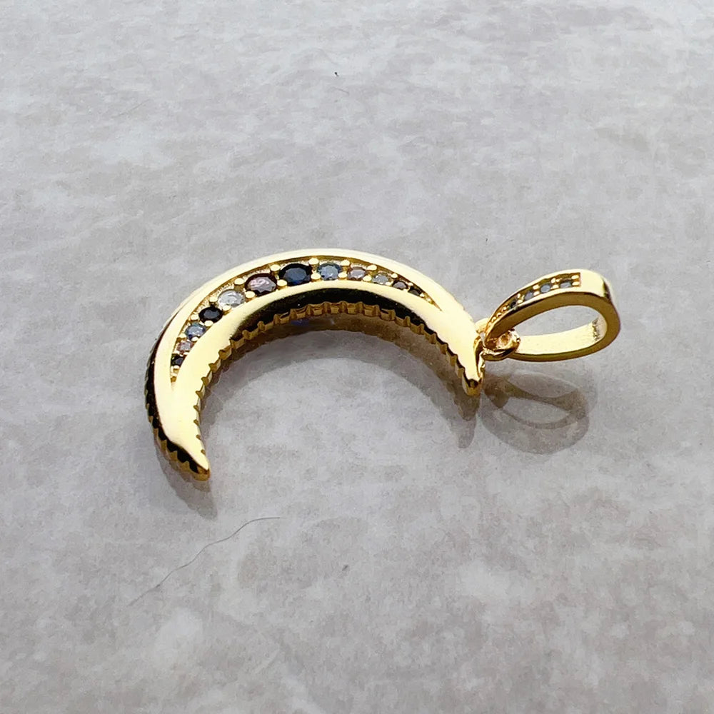 Royal Moon Crescent Pendant – 925 Sterling Silver with Blue Zircon Accents