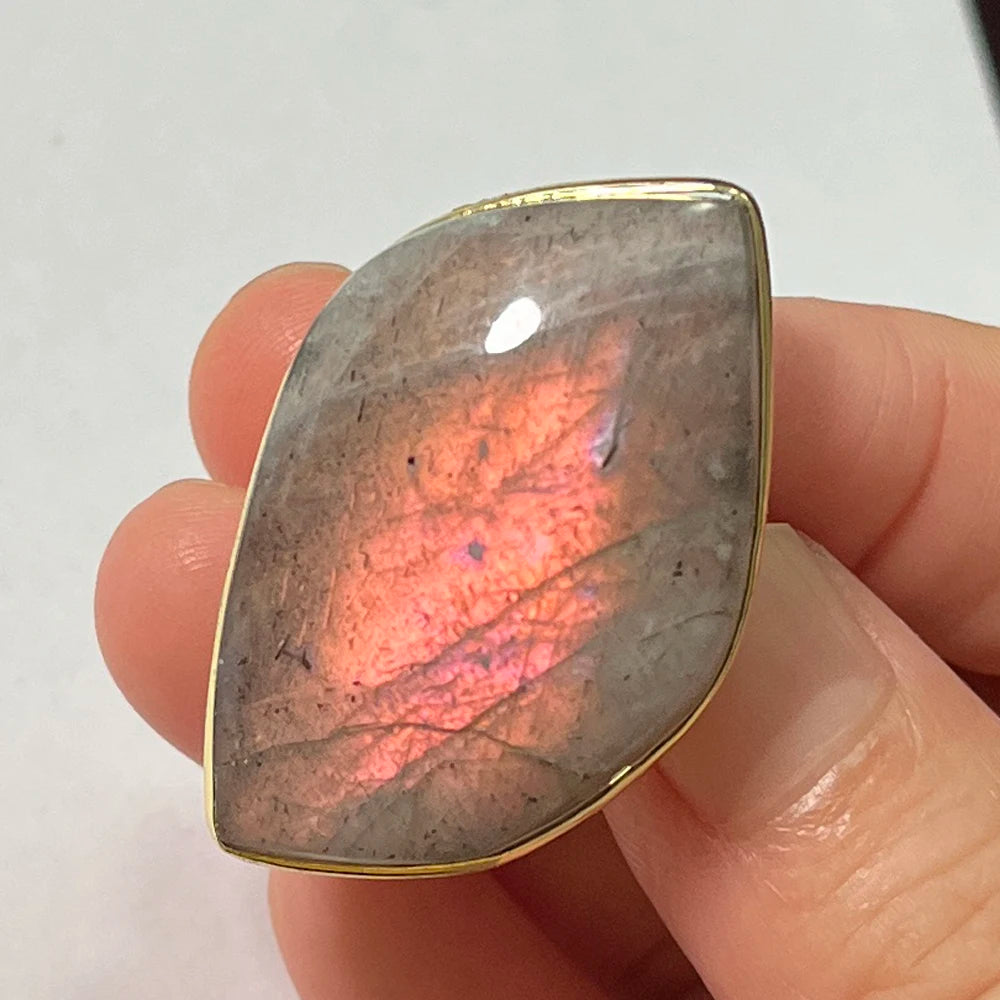 Natural Labradorite Adjustable Ring – Multicolour Healing Stone for Intuition & Protection