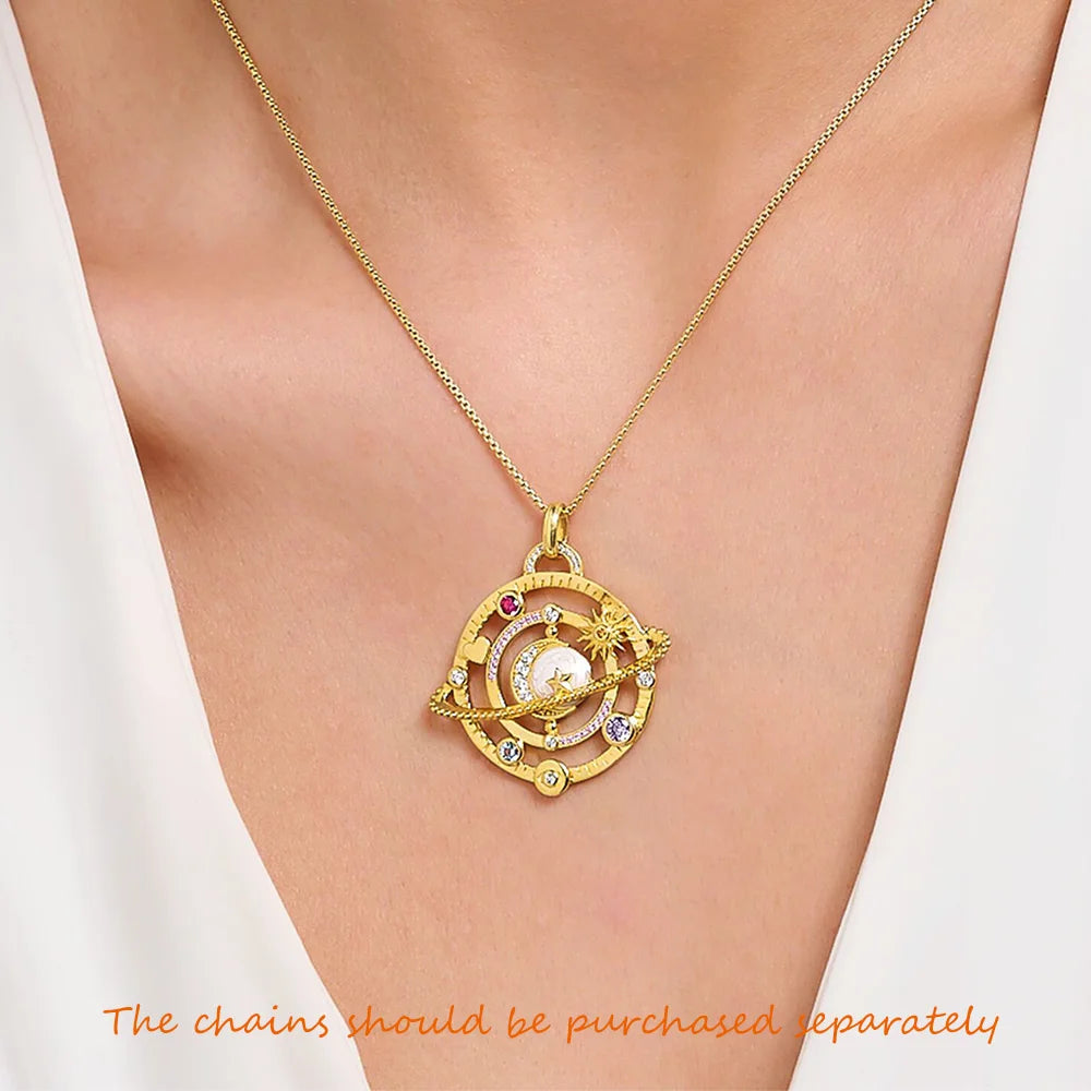 Cosmic Planetary Talisman Pendant – 925 Sterling Silver with Zircon & Enamel Accents