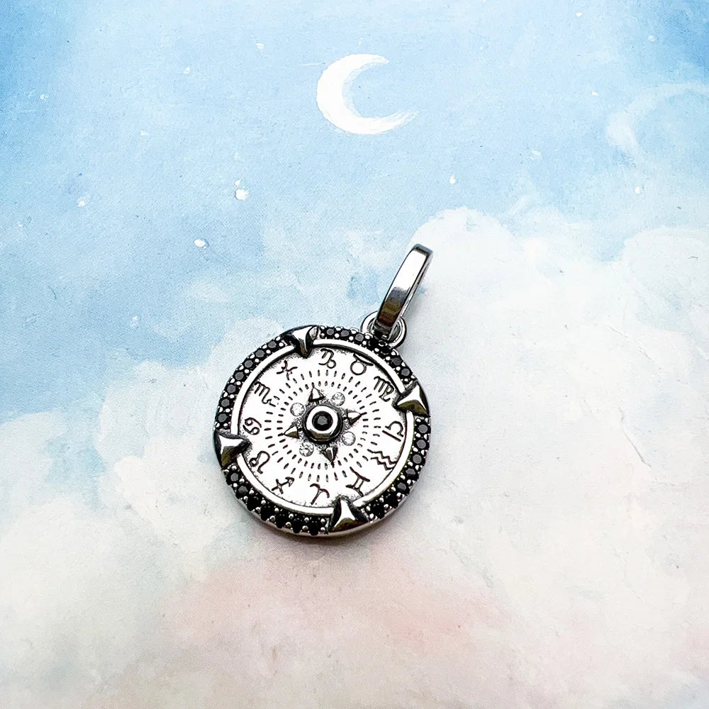 Brie & Marie Elements of Nature Talisman Pendant – 925 Sterling Silver Zodiac Necklace with Black Zircon