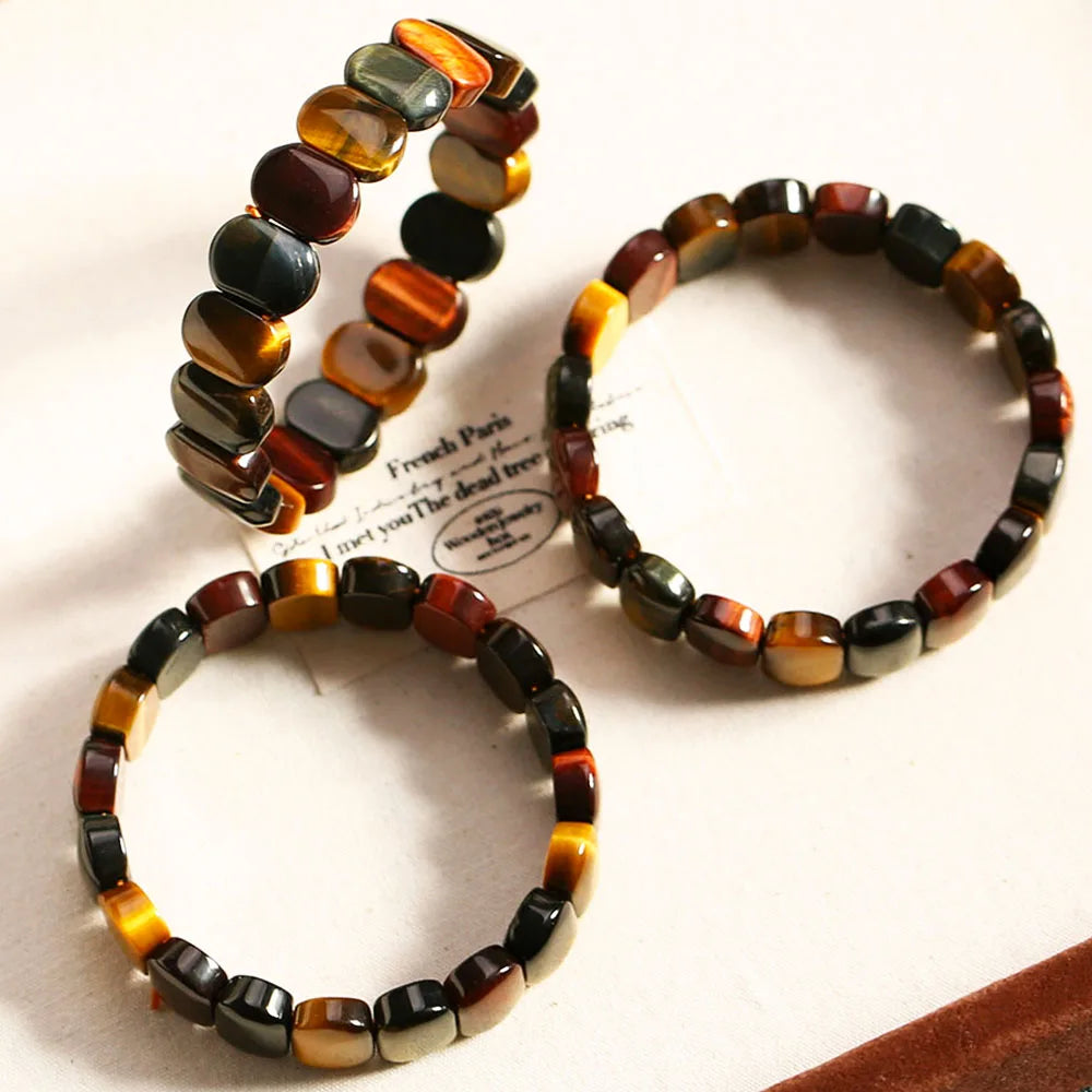 Natural Colored Tiger Eye Stone Bracelet – Square Beads Feng Shui Bangle