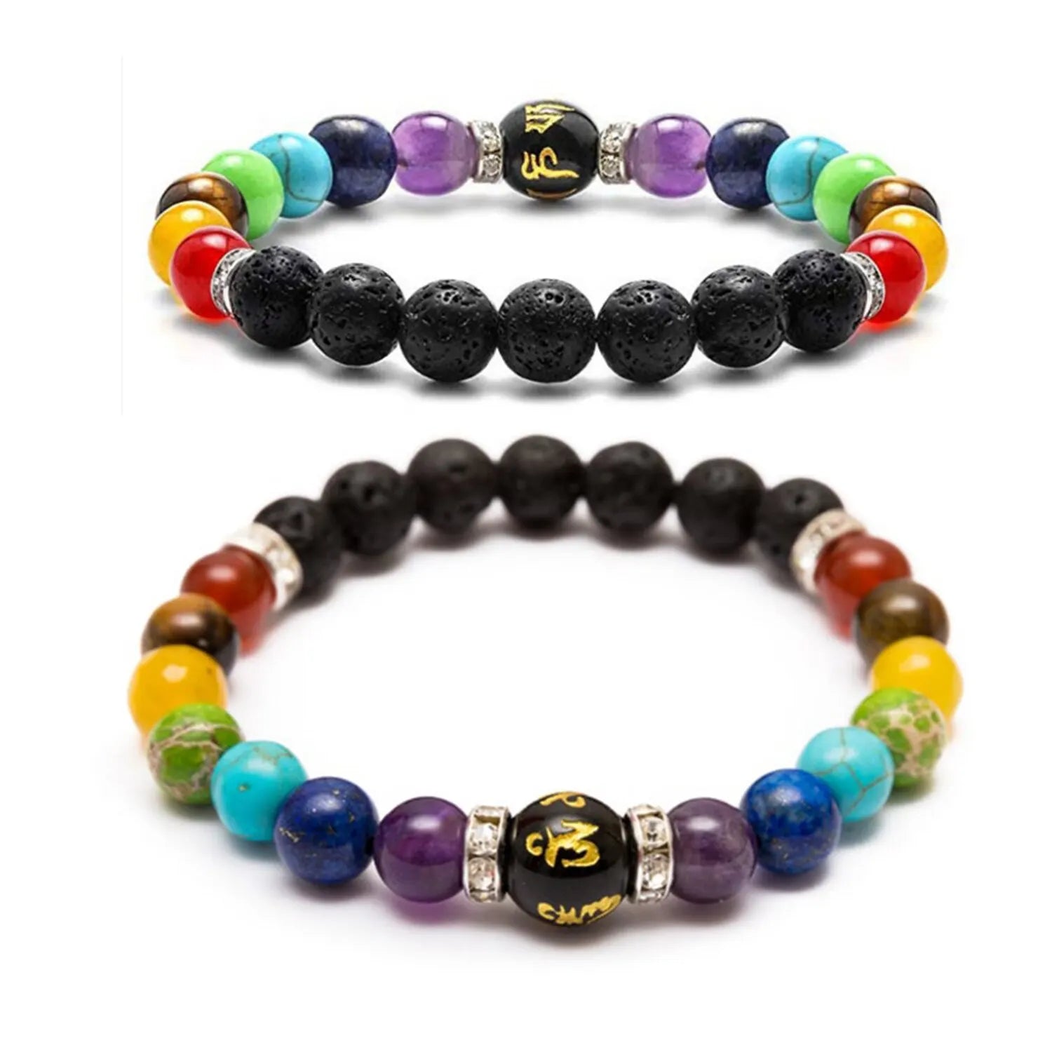 2PCS 7 Chakra Energy Bracelet with Meaning Card – Natural Volcanic Stone Healing Jewelry (Unisex)