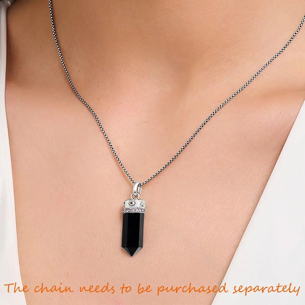Black Onyx Hexagon Cosmic Pendant – 925 Sterling Silver with Engraved Celestial Symbols