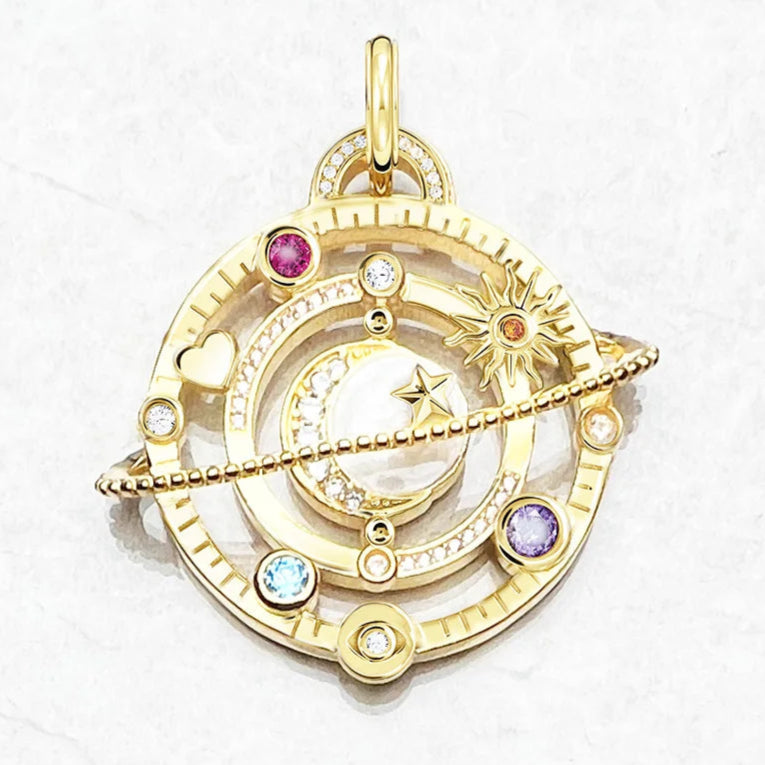 Cosmic Planetary Talisman Pendant – 925 Sterling Silver with Zircon & Enamel Accents