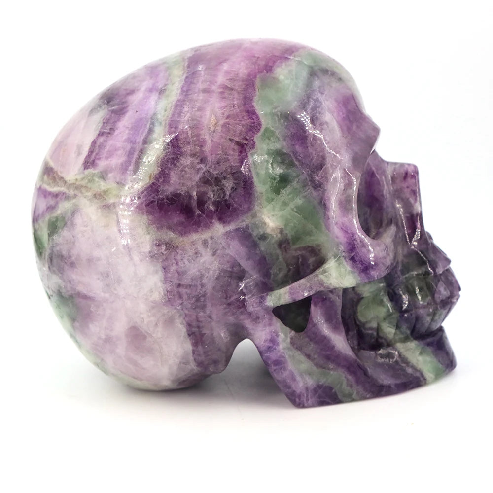 Mystic Fluorite Crystal Skull – 5.5" Hand-Carved Healing Stone for Energy & Meditation