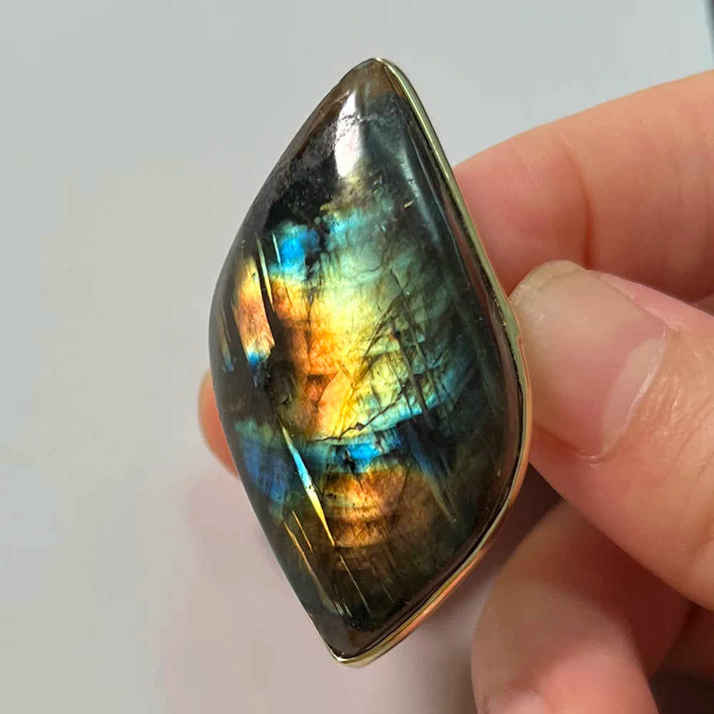 Natural Labradorite Adjustable Ring – Multicolour Healing Stone for Intuition & Protection