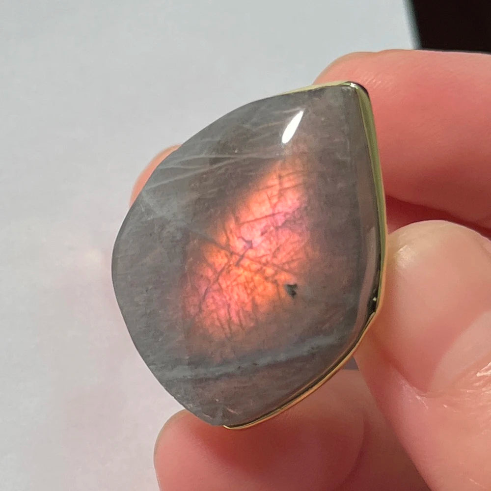 Natural Labradorite Adjustable Ring – Multicolour Healing Stone for Intuition & Protection