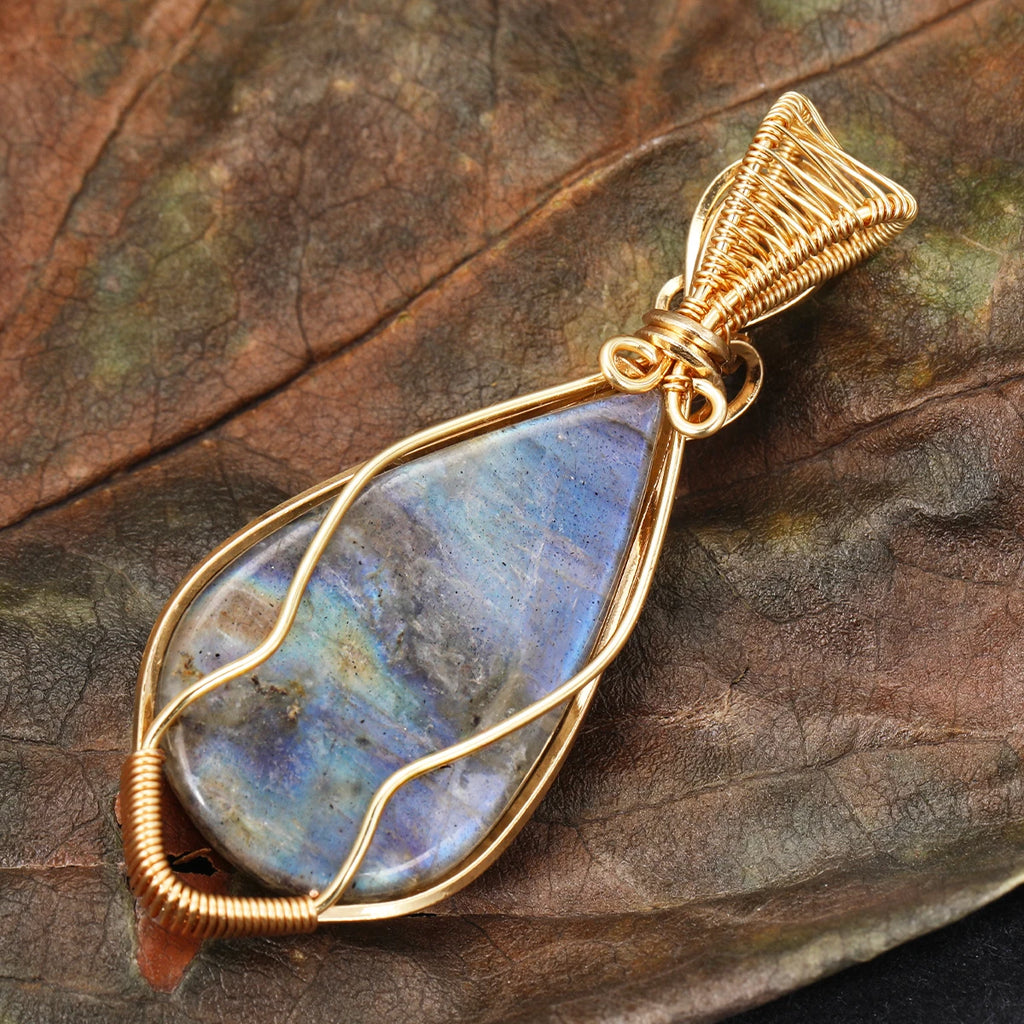 Labradorite Teardrop Wire Wrapped Pendant Necklace – Inner Vision, Transformation & Spiritual Protection