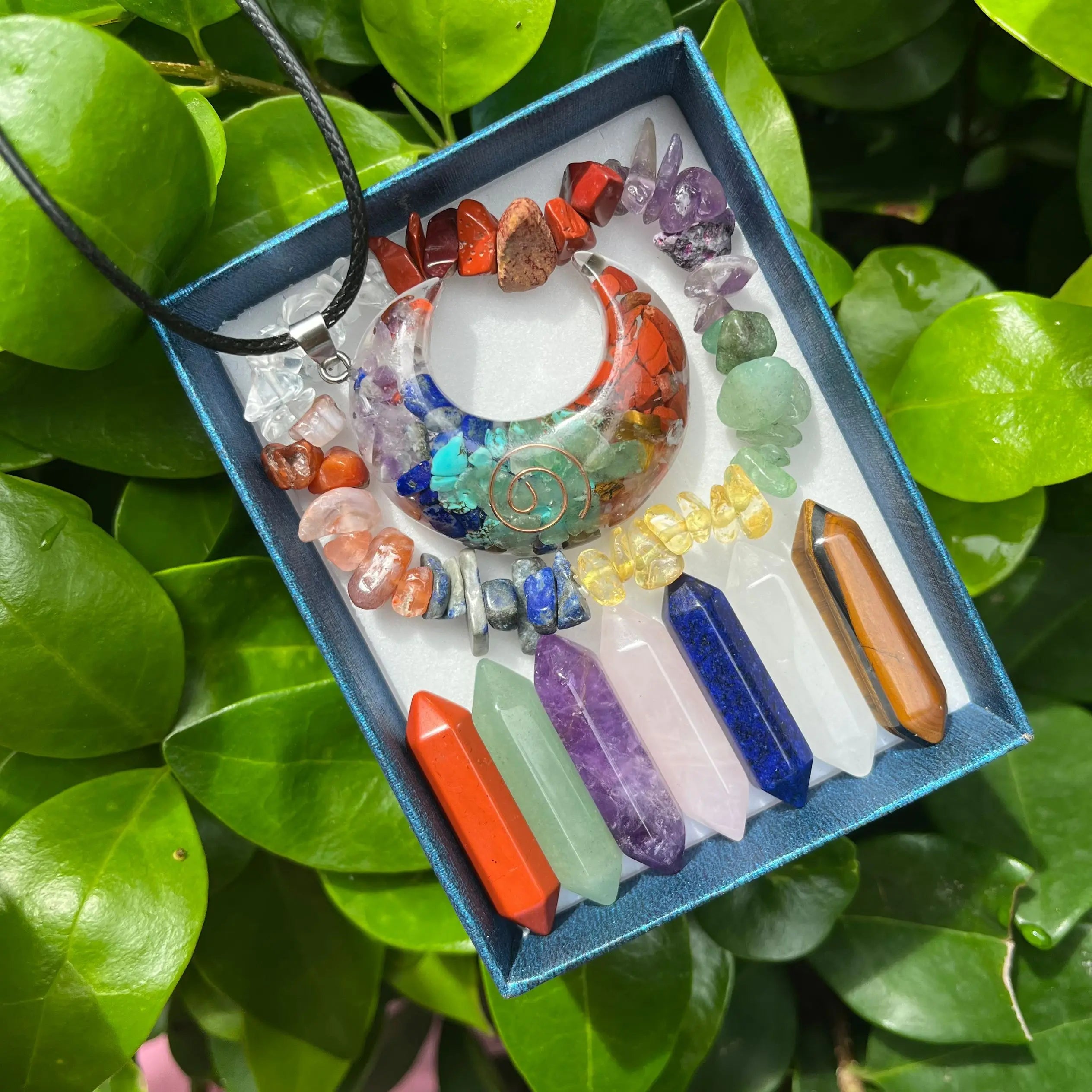 🌈 9pcs Chakra Healing Quartz Crystal Set – Pointed Hexagon Gemstones for Meditation & Energy Balance