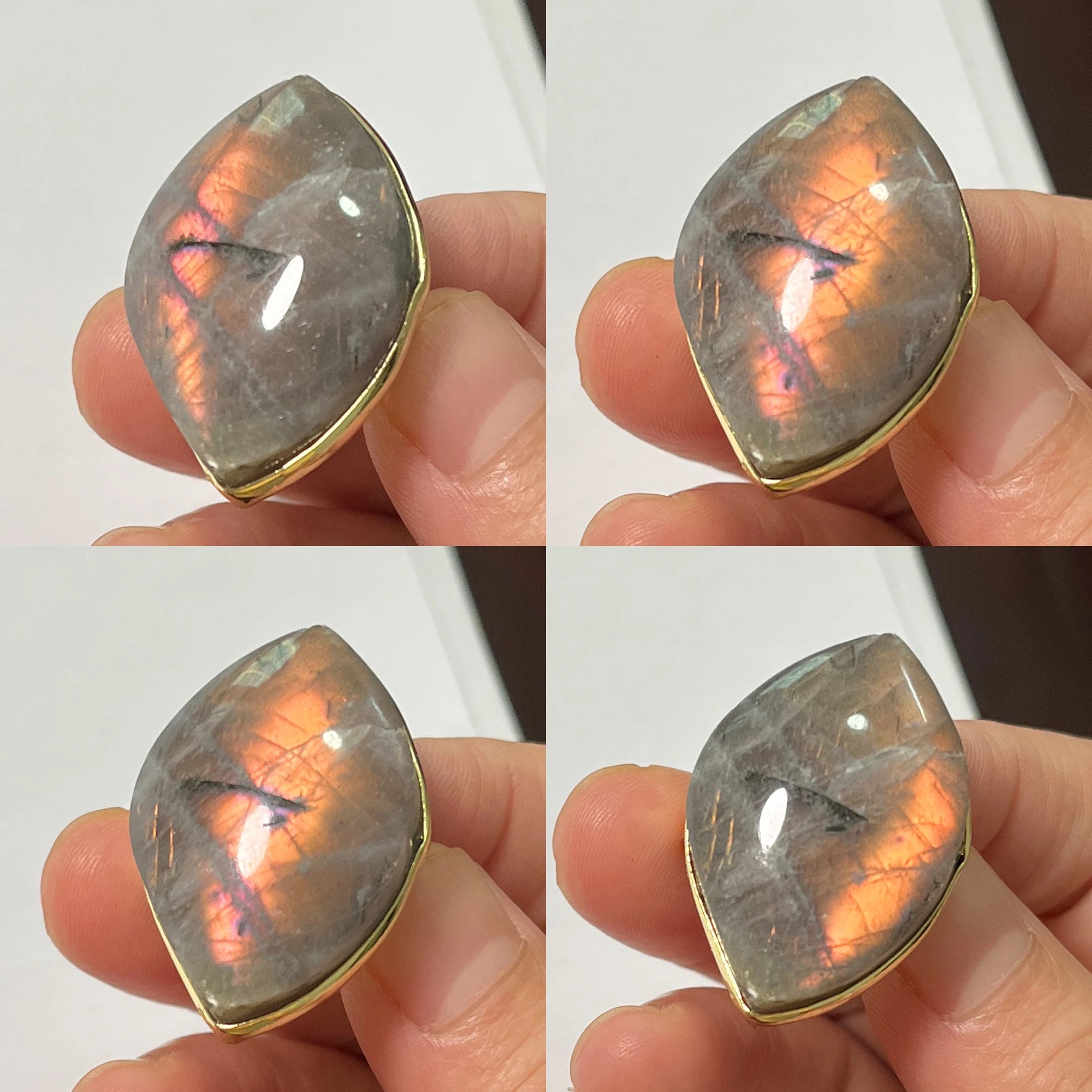 Natural Labradorite Adjustable Ring – Multicolour Healing Stone for Intuition & Protection