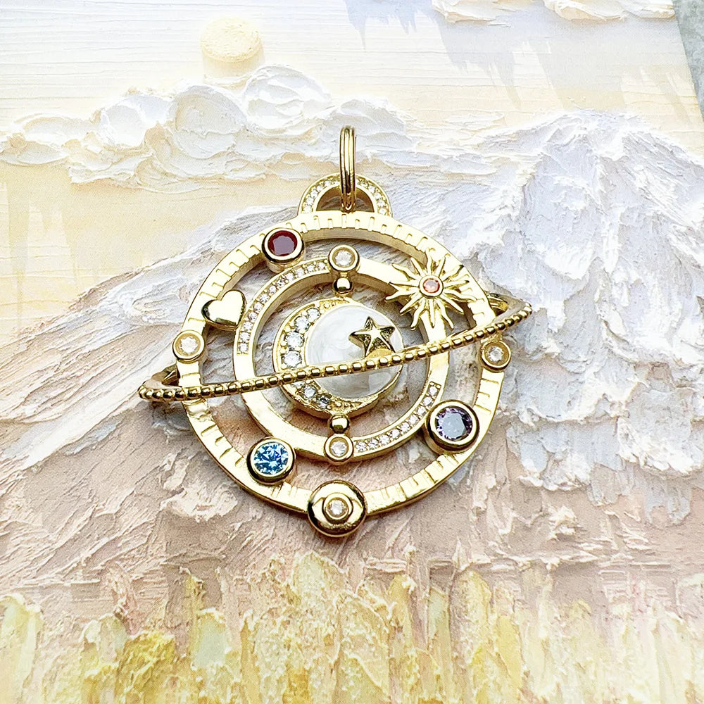 Cosmic Planetary Talisman Pendant – 925 Sterling Silver with Zircon & Enamel Accents