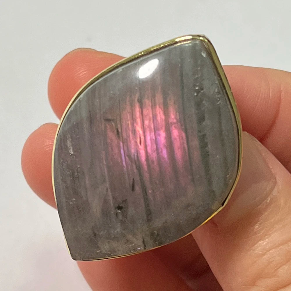 Natural Labradorite Adjustable Ring – Multicolour Healing Stone for Intuition & Protection