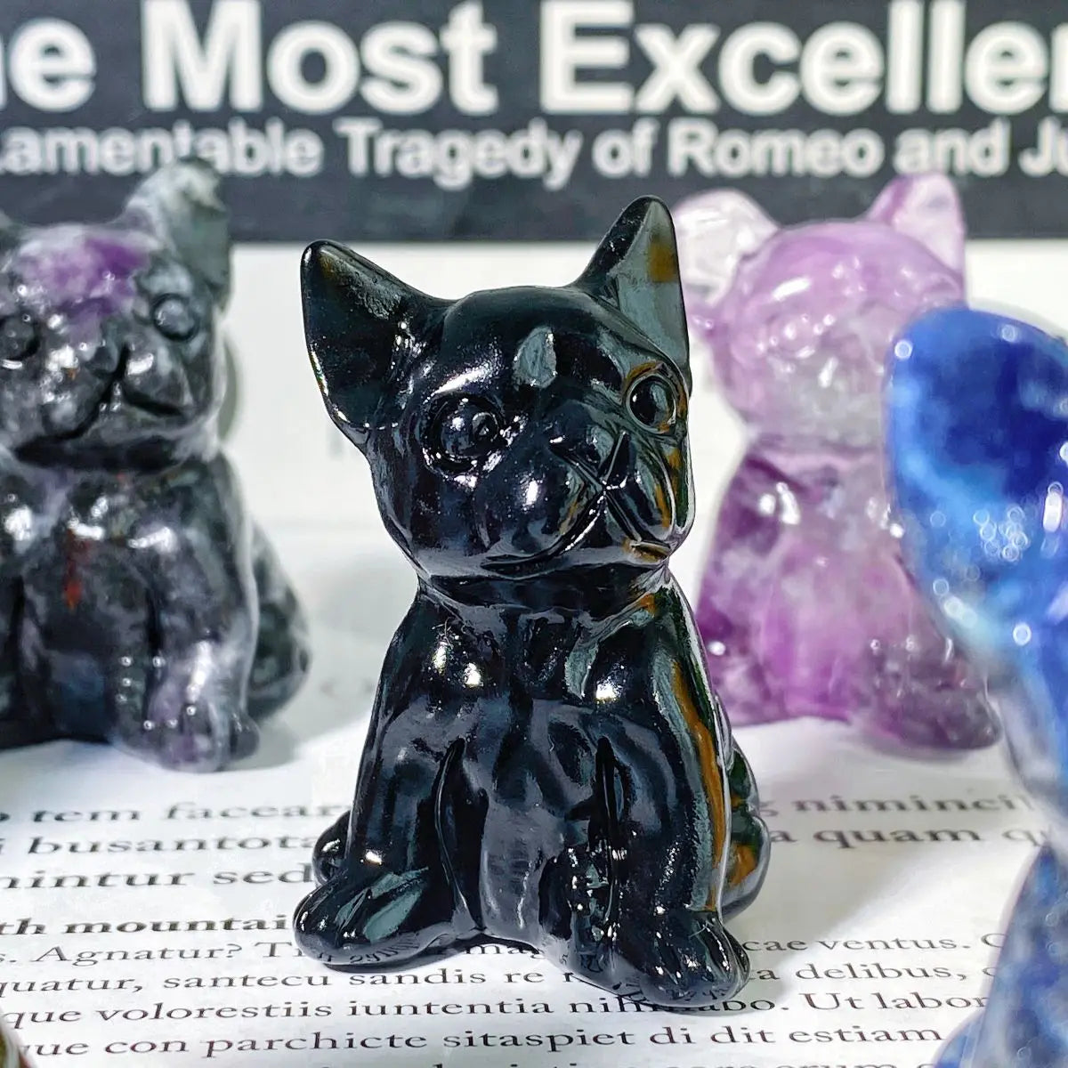 Crystal Pug Dog Figurine – Hand-Carved Natural Gemstone Healing Stone (1PC)
