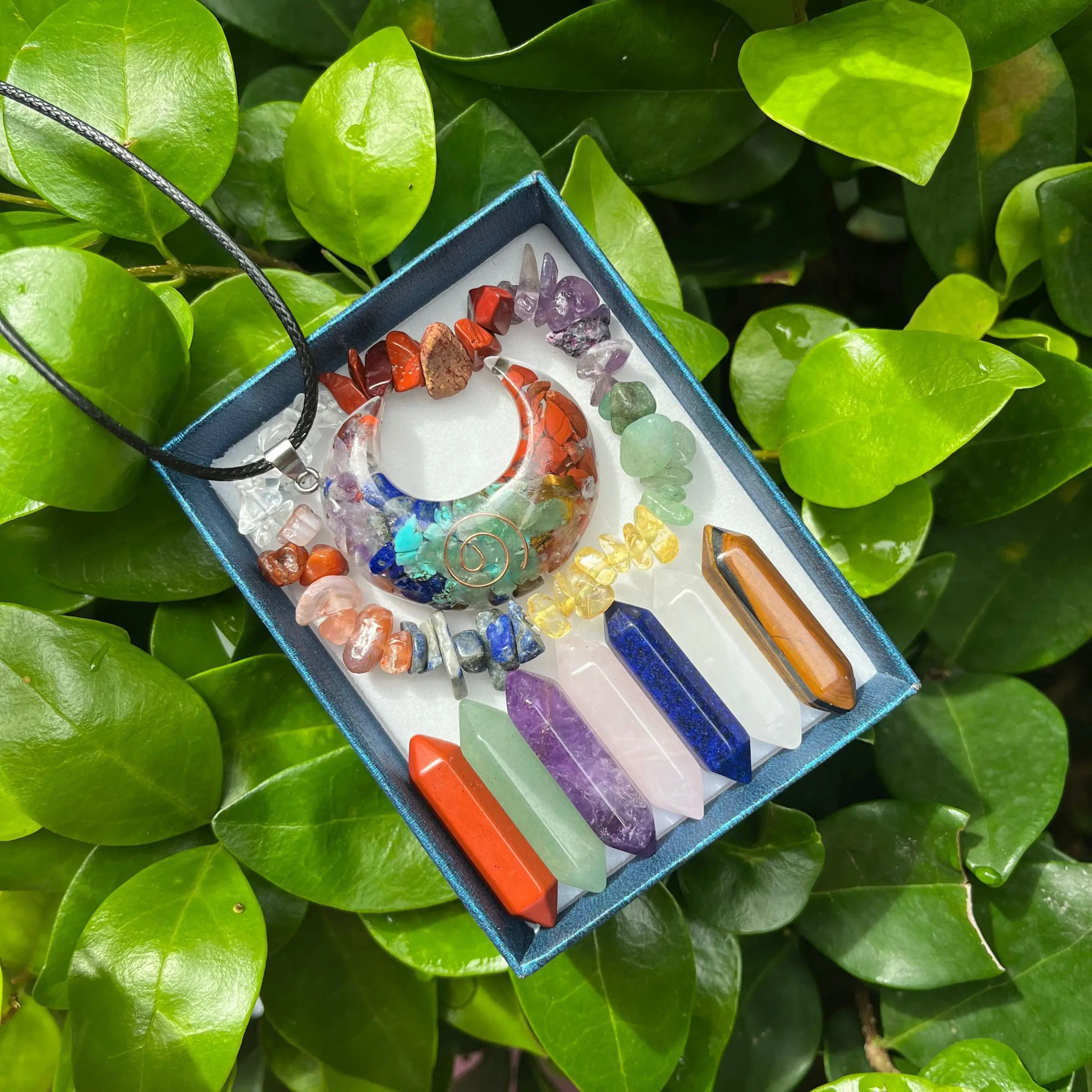 🌈 9pcs Chakra Healing Quartz Crystal Set – Pointed Hexagon Gemstones for Meditation & Energy Balance