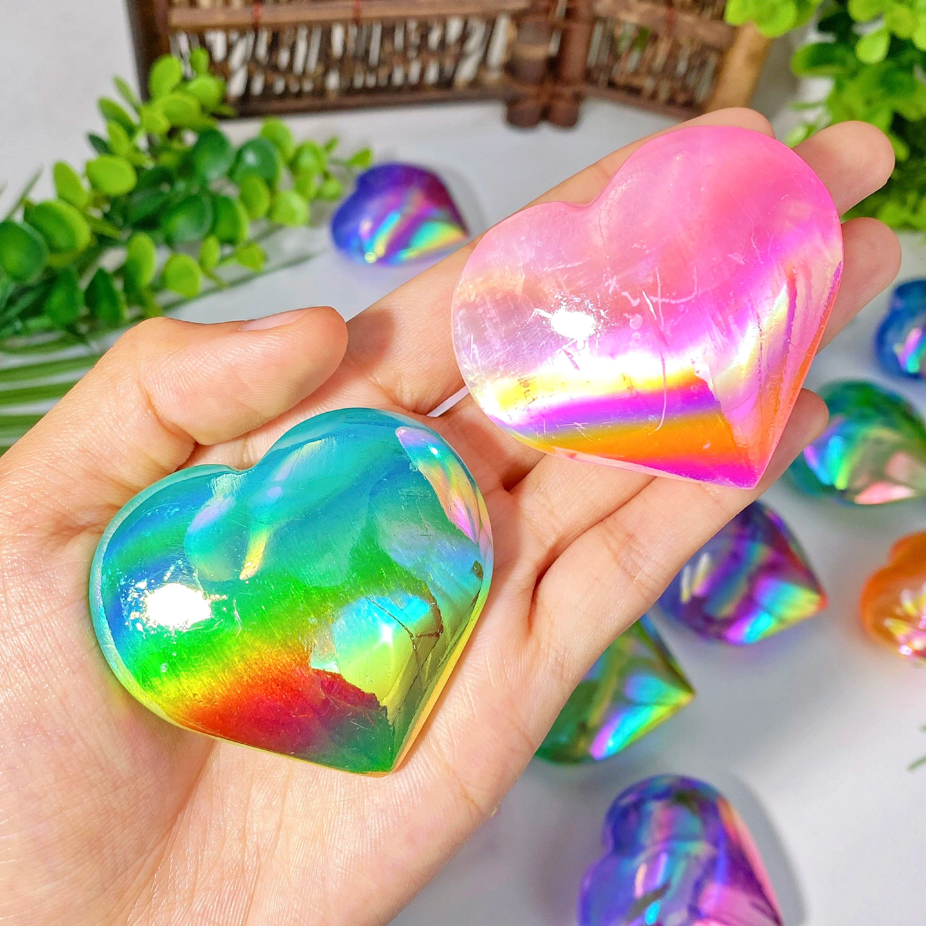 🌈 Aura Selenite Heart Crystal – Healing & Spiritual Growth Stone