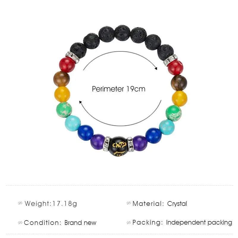 2PCS 7 Chakra Energy Bracelet with Meaning Card – Natural Volcanic Stone Healing Jewelry (Unisex)