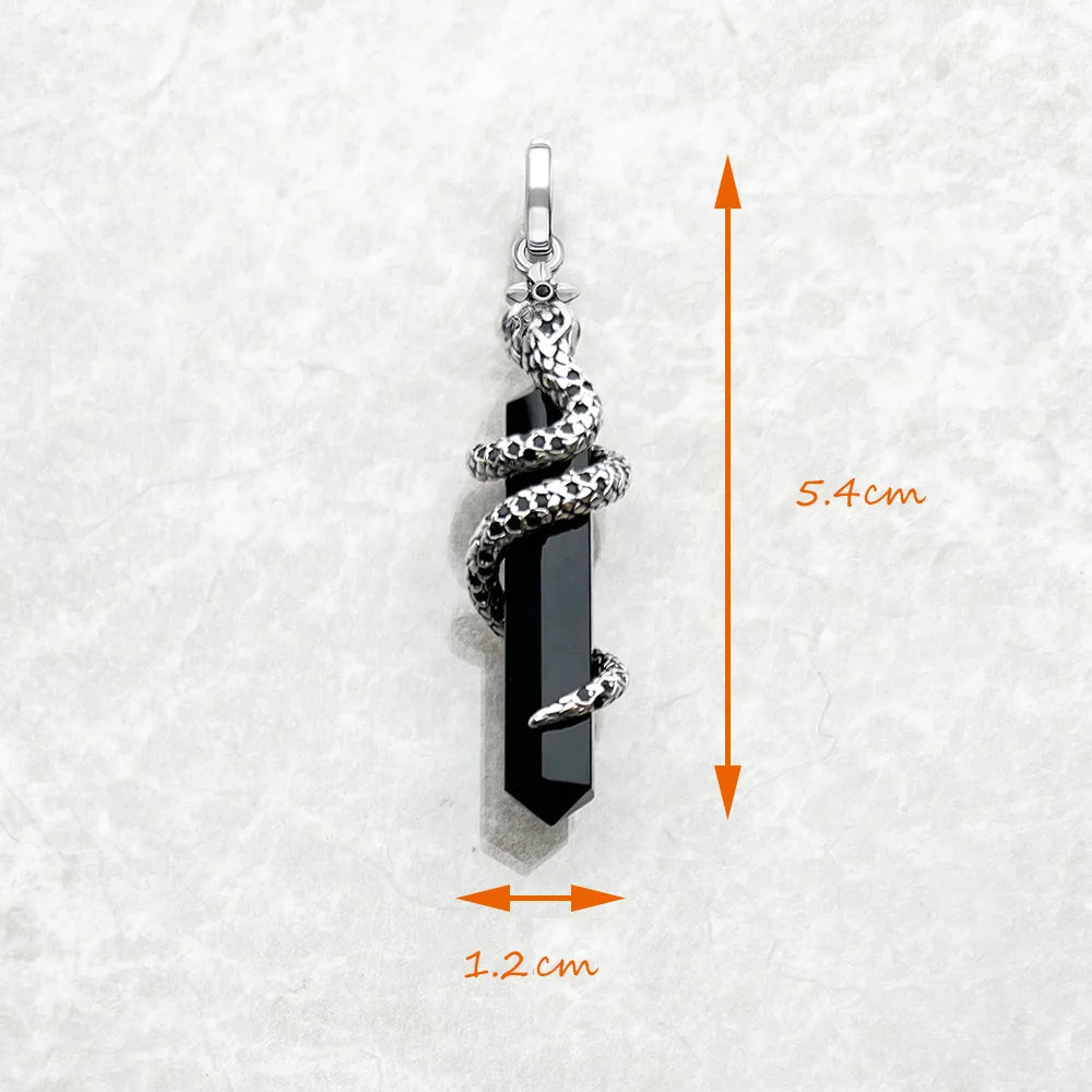Mystical Snake & Black Onyx Pendant – 925 Sterling Silver Hexagon Crystal Necklace