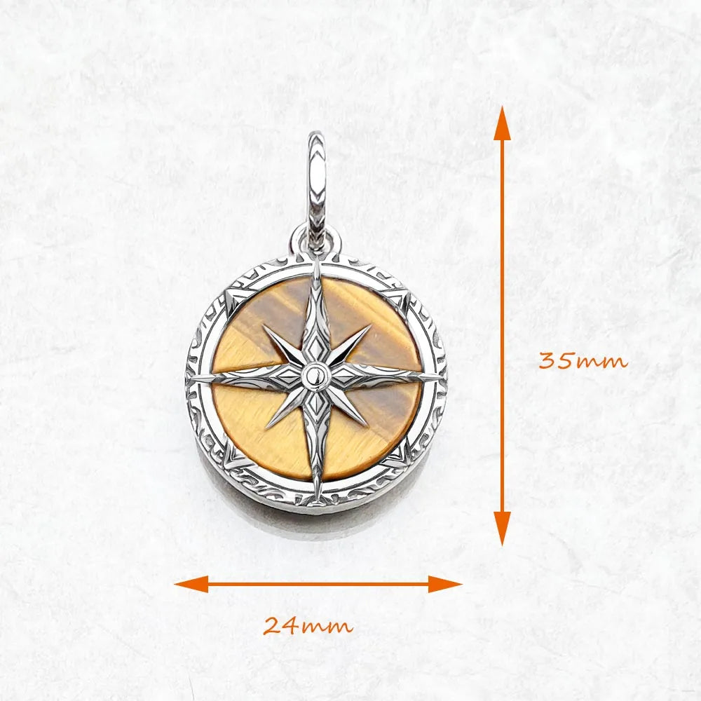 Brie & Marie Compass Pendant with Tiger Eye – 925 Sterling Silver Vintage Talisman Necklace