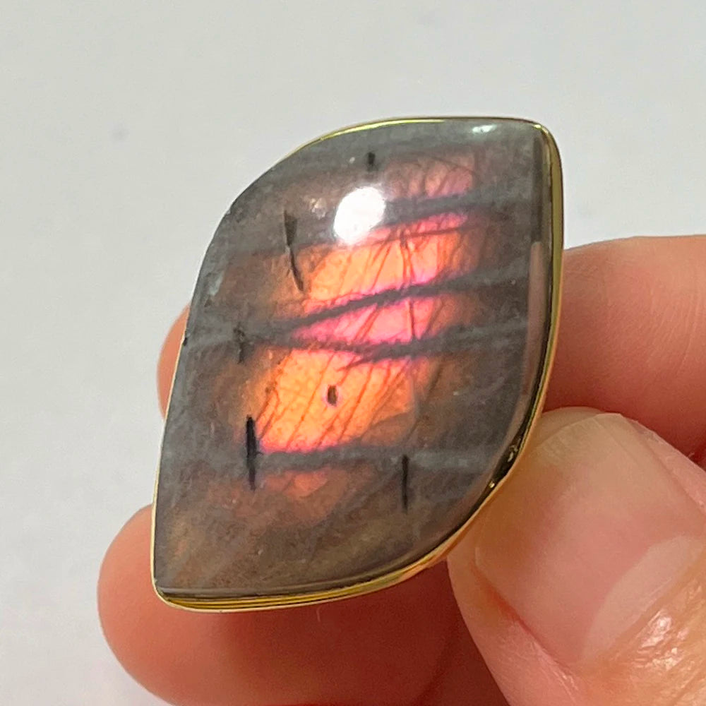 Natural Labradorite Adjustable Ring – Multicolour Healing Stone for Intuition & Protection