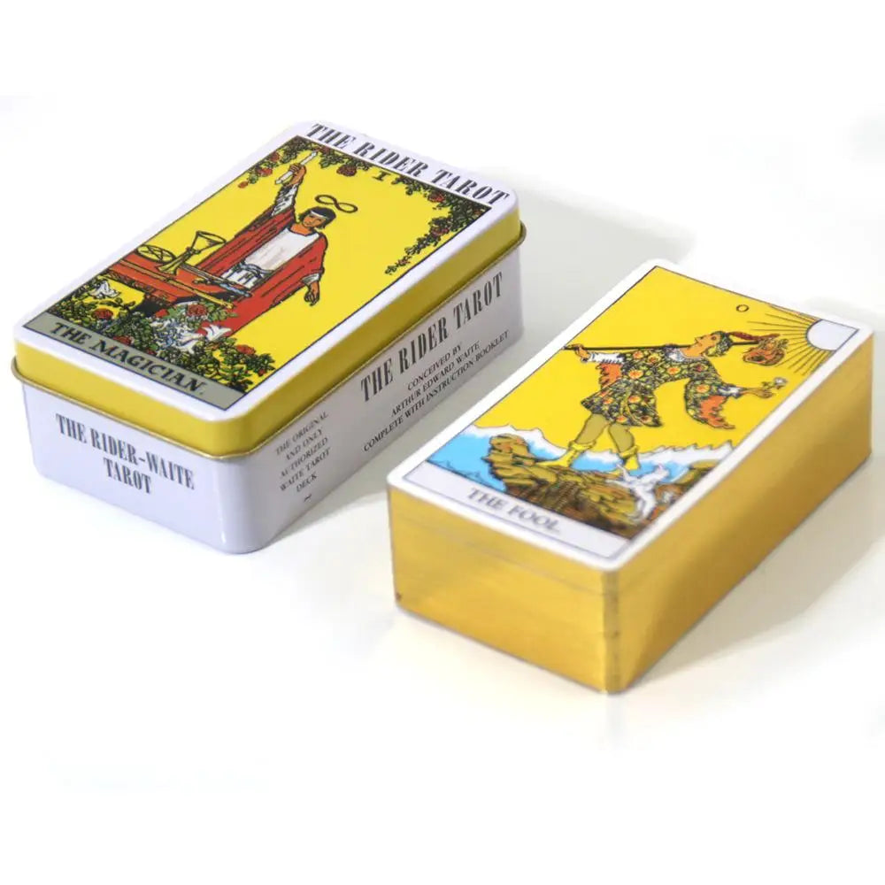 Rider Waite Tarot Deck in Tin Box | Gilded Edge Cards | Classic Fortune Telling Game & Divination Tool