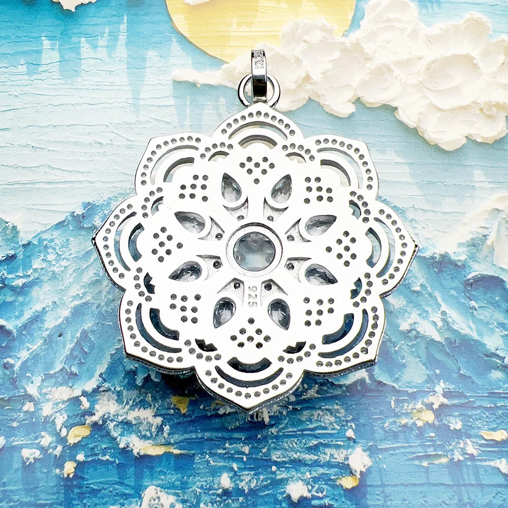 Lotus Flower Pendant – 925 Sterling Silver with White Zircon Accents