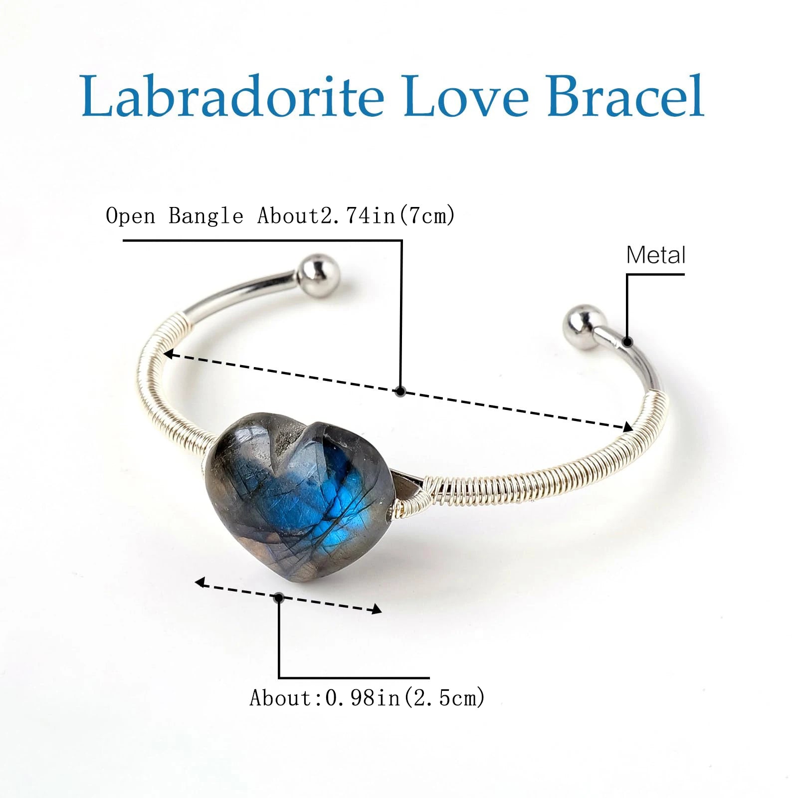 1pc Labradorite Heart Stone Adjustable Bracelet - Unisex Healing Crystal Jewelry