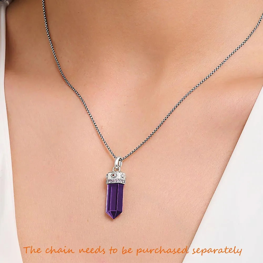 Amethyst Hexagon Cosmic Talisman Pendant – 925 Sterling Silver with Zircon Accents