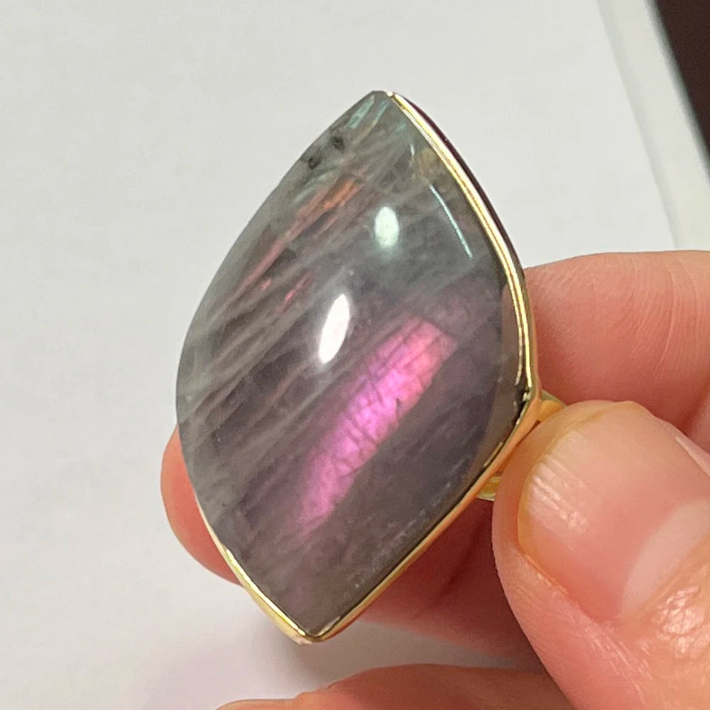 Natural Labradorite Adjustable Ring – Multicolour Healing Stone for Intuition & Protection