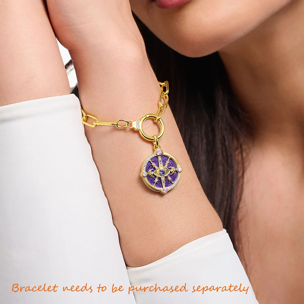 Cosmic Talisman Pendant – 18K Gold Plated 925 Sterling Silver Violet Enamel Necklace