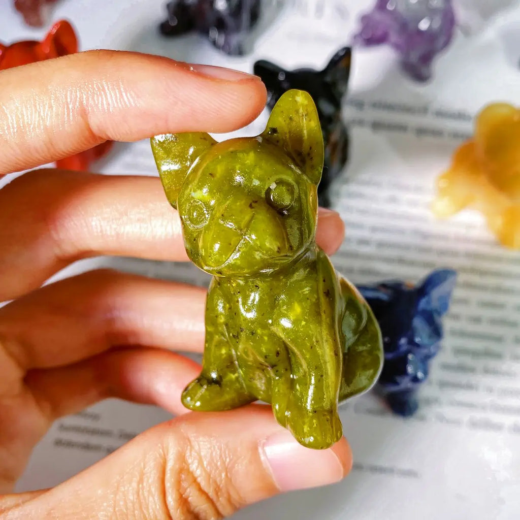 Crystal Pug Dog Figurine – Hand-Carved Natural Gemstone Healing Stone (1PC)