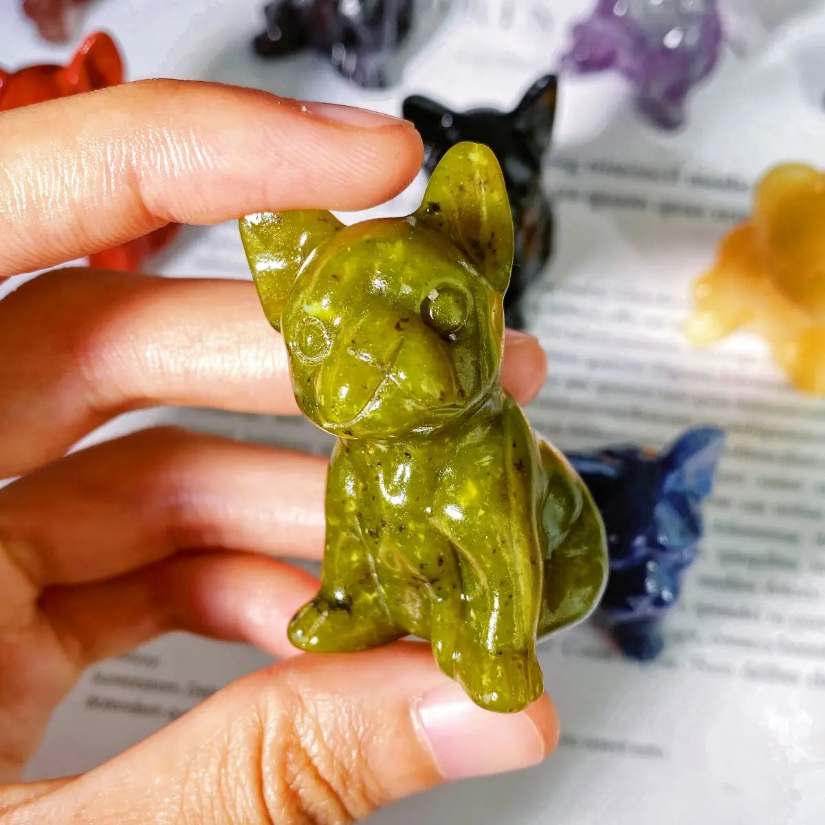 Crystal Pug Dog Figurine – Hand-Carved Natural Gemstone Healing Stone (1PC)