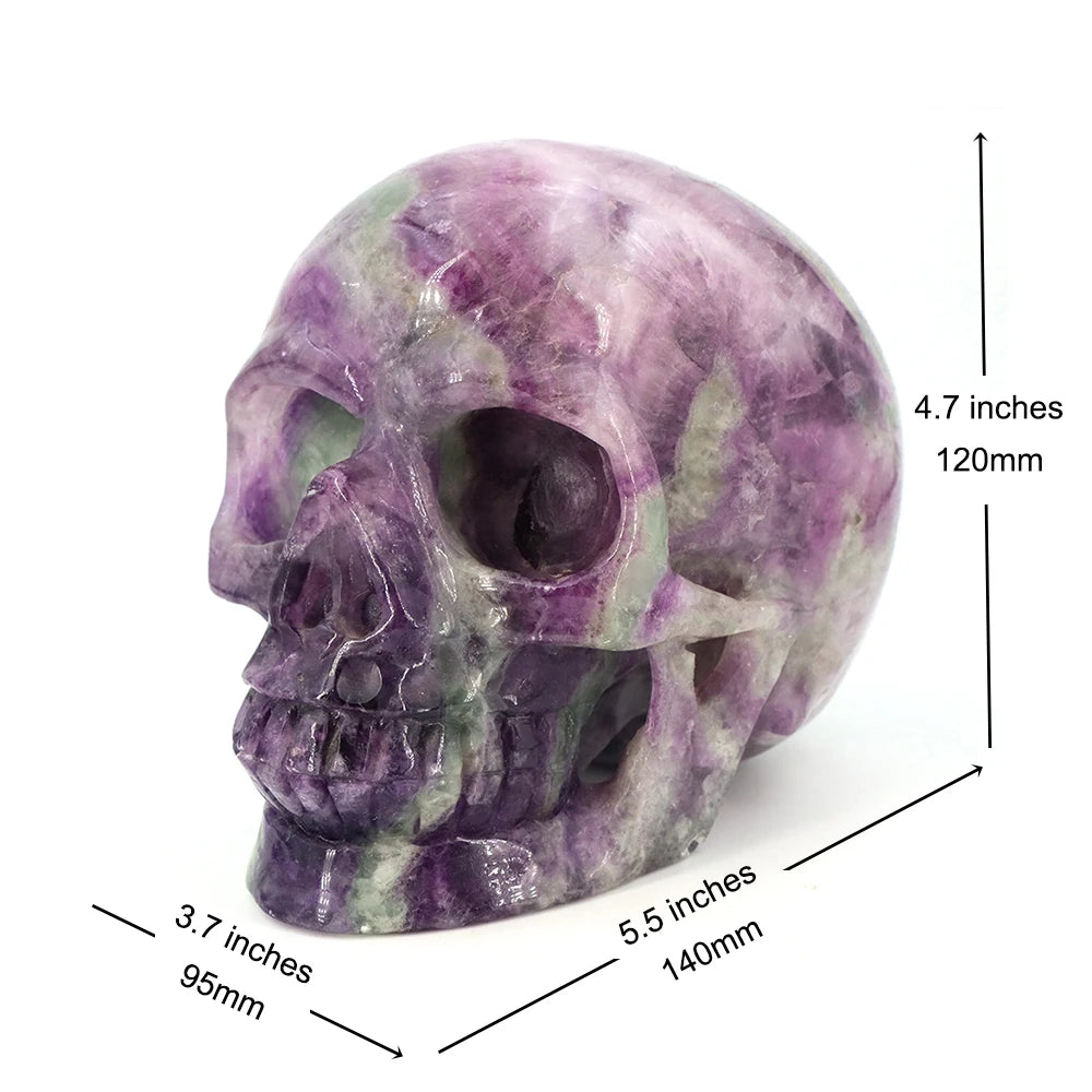Mystic Fluorite Crystal Skull – 5.5" Hand-Carved Healing Stone for Energy & Meditation